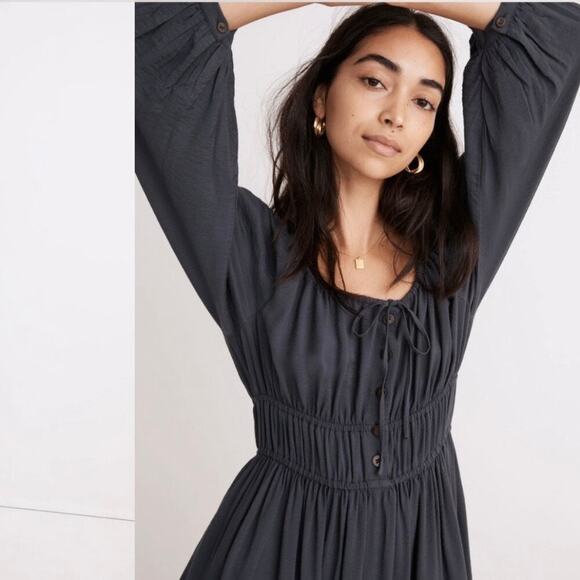 Madewell Dark Baltic Blue Gray Twill Sophia Midi Dress Sz.S - Picture 2 of 16